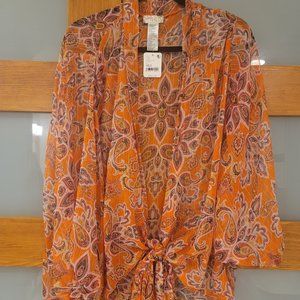 Free People Cantha Shimmer Tie Front Kimono